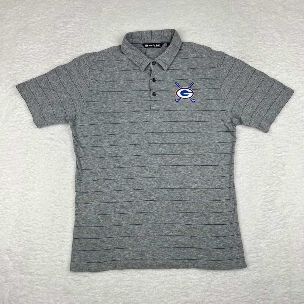 Travis Mathew Shirt Mens Medium Gray Striped Polo Golf Short‎ Sleeve Casual